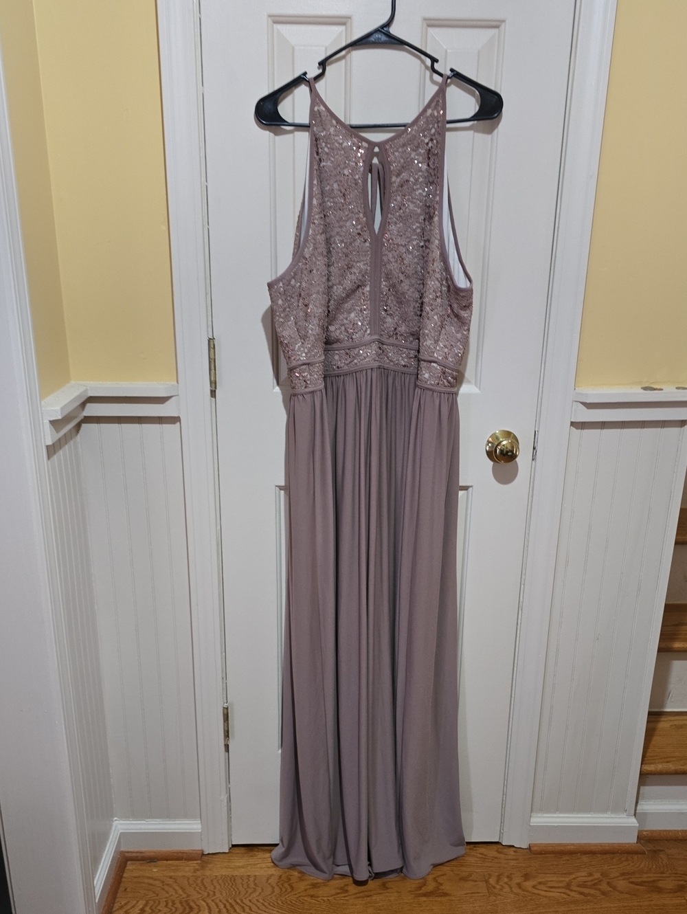 Night Way Collections Rose/Tan Sequin Halter Dress